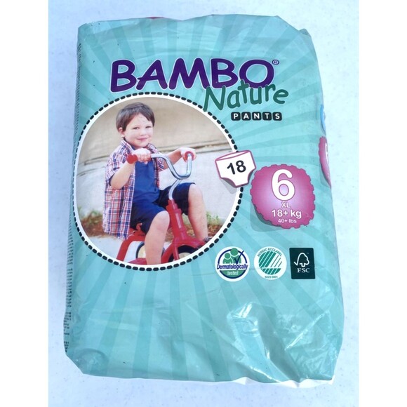 Bambo Nature Pull-Ups Hypoallergenic Training Pants, Eco, 18 count Size 6, 40lbs - Picture 1 of 7